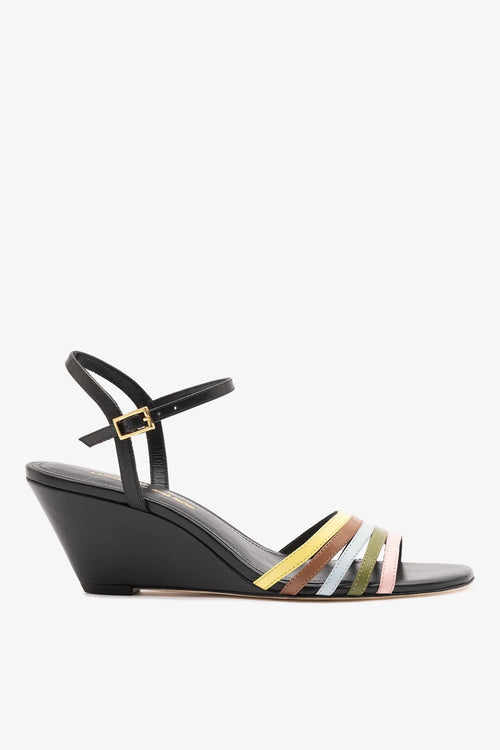 Larroudé x Ciao Lucia: Daiana Wedge Sandal Black Leather