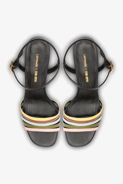 Larroudé x Ciao Lucia: Daiana Wedge Sandal Black Leather