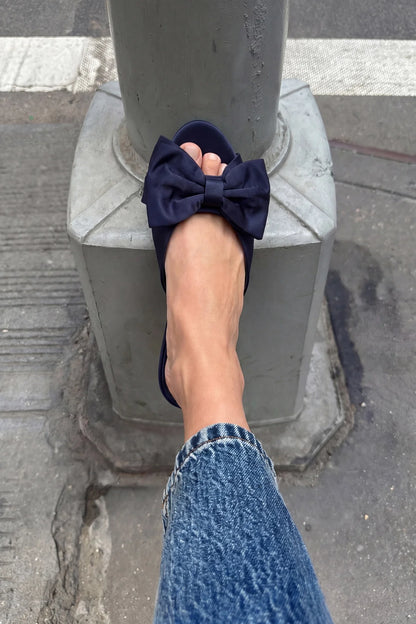 Elle Peep Toe Mule Navy Silk