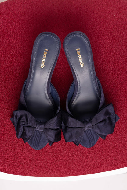 Elle Peep Toe Mule Navy Silk