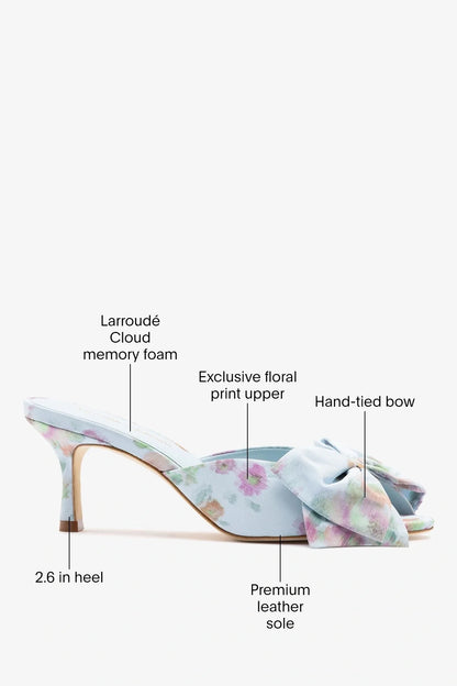 Larroudé x Markarian: Elle Peep Toe Mule Apple Blue Floral Ikat