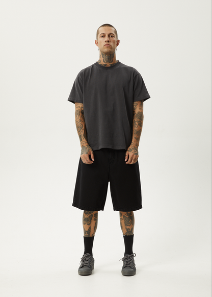 AFENDS Mens Lil C - Denim Baggy Short 22" - Washed Black