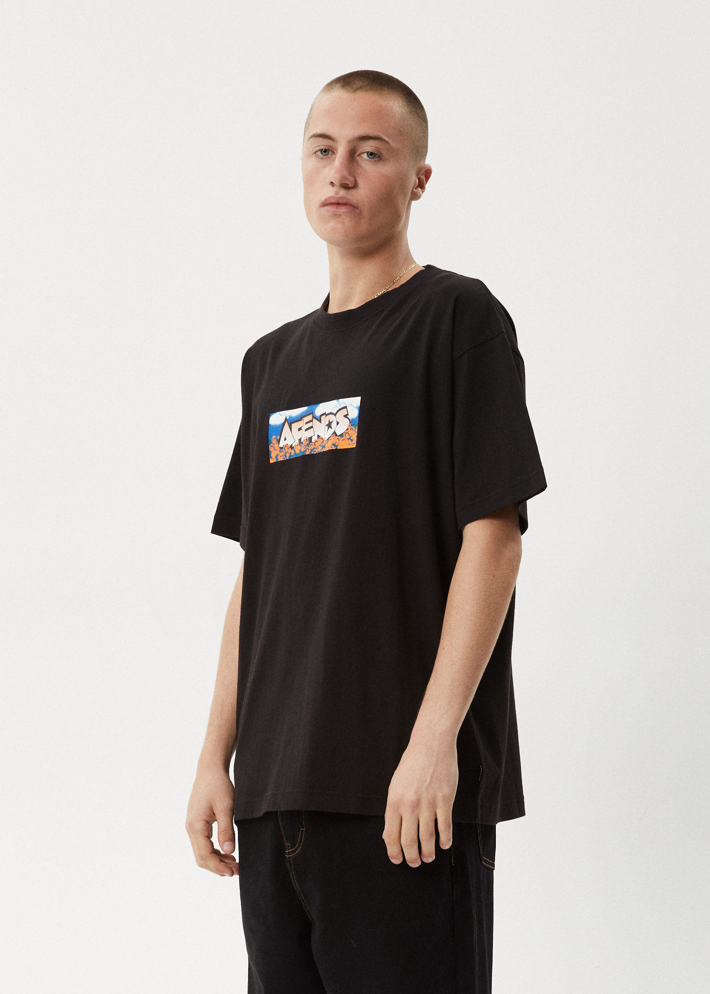 AFENDS Mens Wall Flower - Boxy Tee - Black