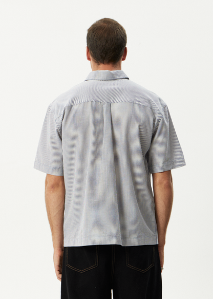 AFENDS Mens Intergalactic - Short Sleeve Shirt - Navy Stripe
