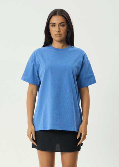 AFENDS Mens Genesis - Heavyweight Boxy Tee - Washed Marina