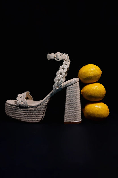 Dolly Broderie Sandal In Natural Raffia