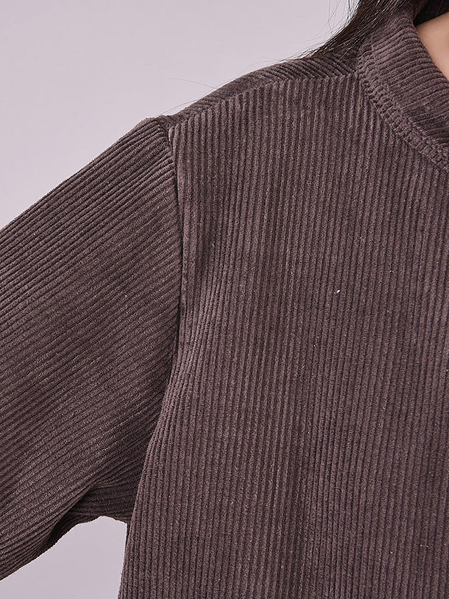 大尺寸-冬季加厚保暖燈芯絨洋裝外套