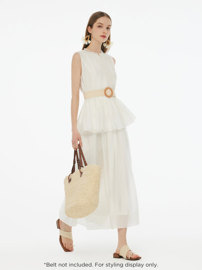 Tencel Blend Pleated Tank Top And Skirt Two-Piece Set