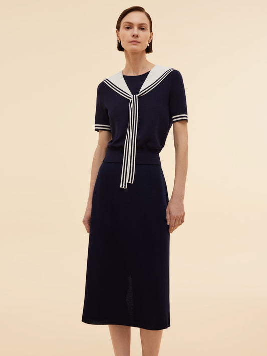 Tencel Blend Knit Top And Column Skirt Two-Piece Set