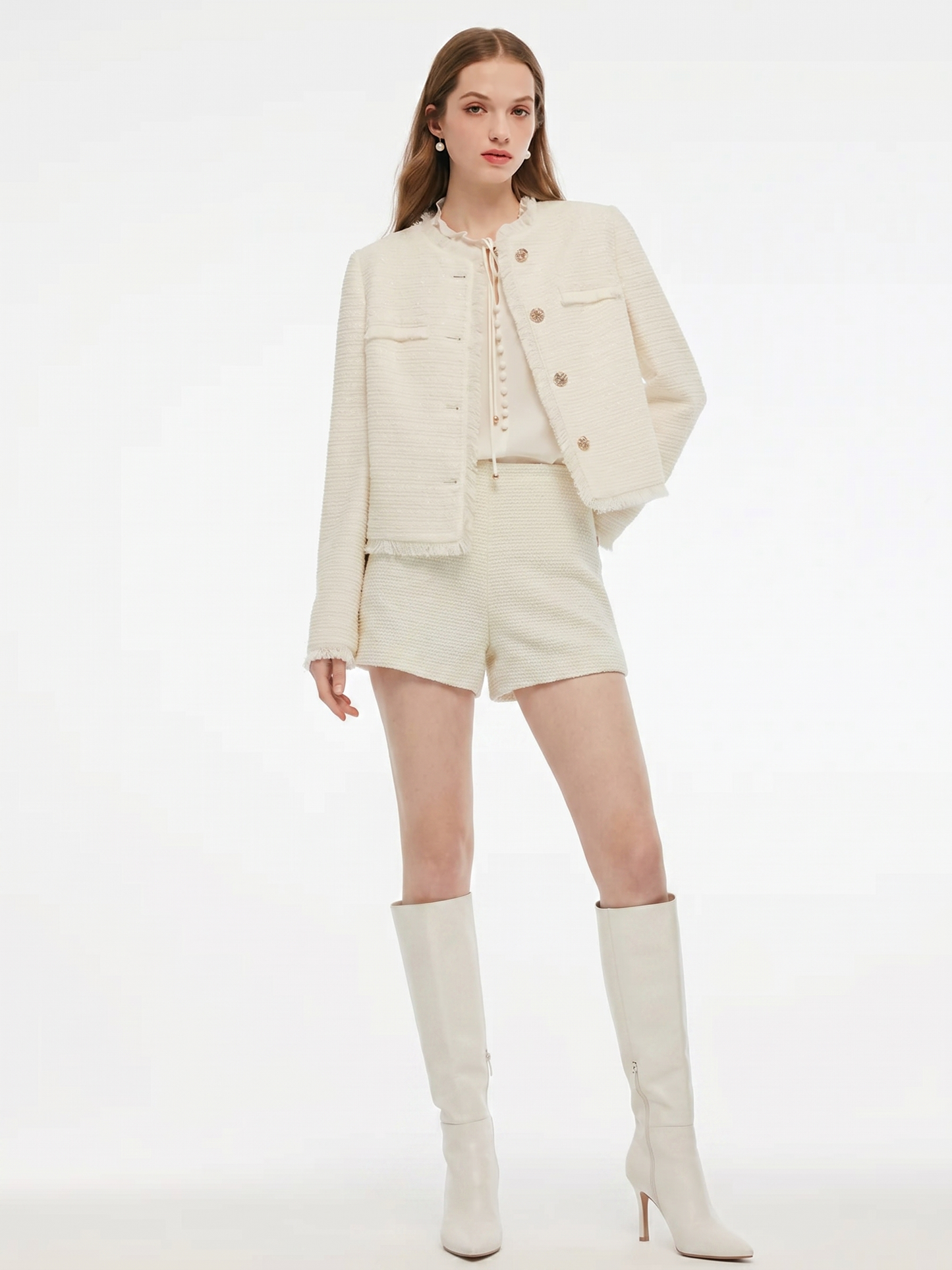 Wool Blend Tweed A-Line Women Shorts