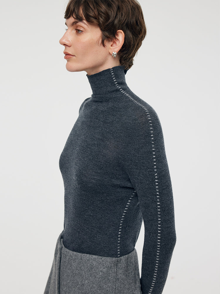 Machine Washable Wool Turtleneck Women Knit Top