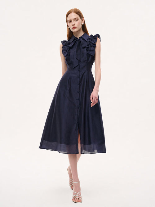 Lyocell Blend Ruffle Women Maxi Dress With Ribbon