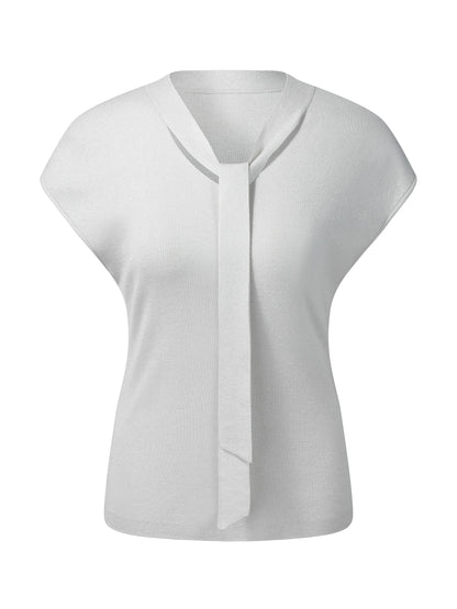Lyocell Wool Blend Tie Front Women Knit Top
