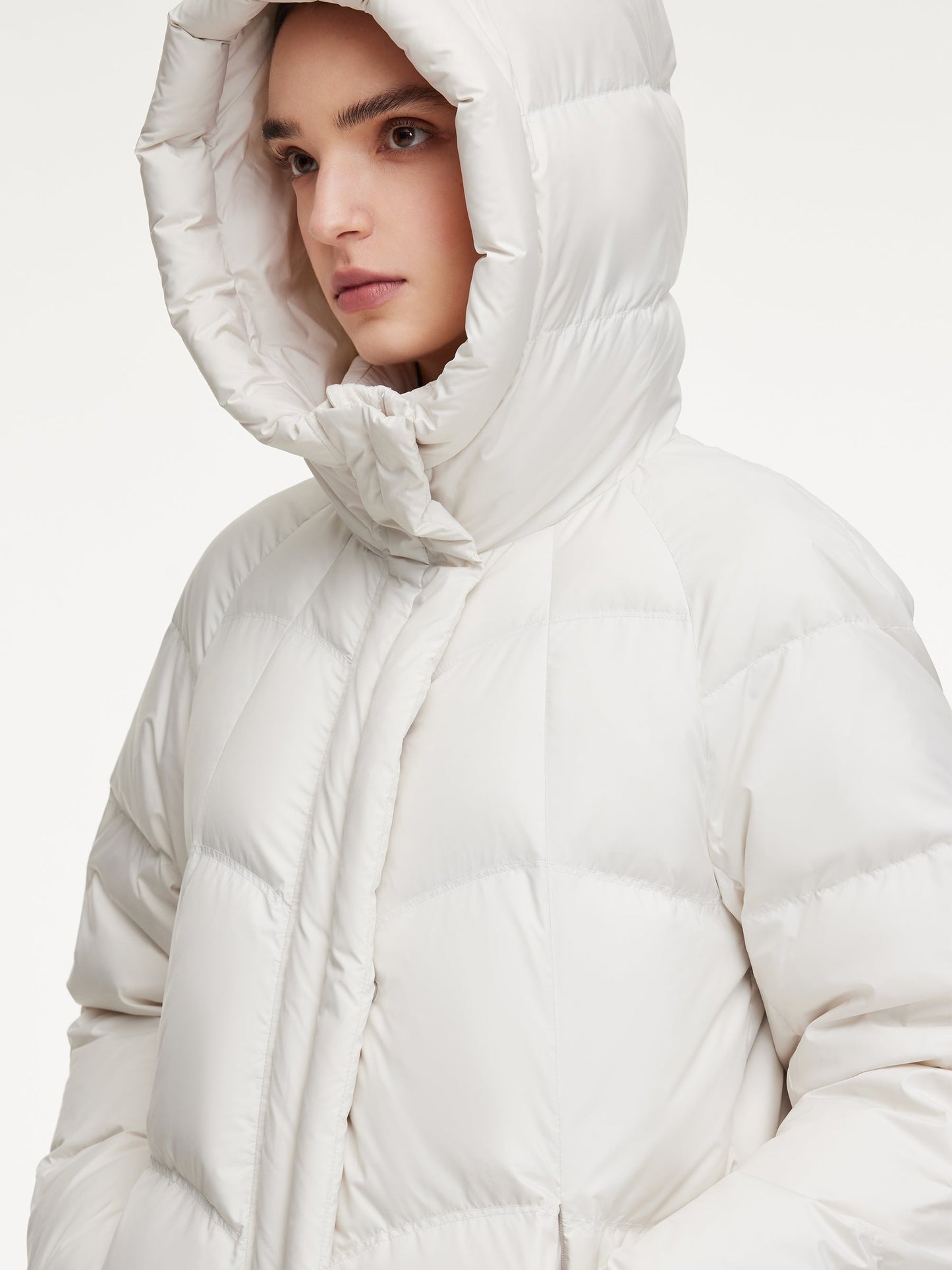 Cocoon Hooded Zip-Up Long Goose Down Coat