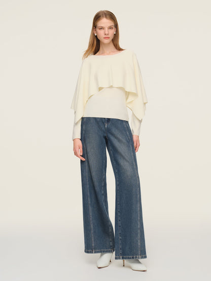 Tencel Wool Blend Women Knit Top With Pullover Cape