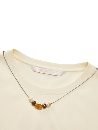 Cotton Side Twist Women T-Shirt With Detachable Beaded Chain