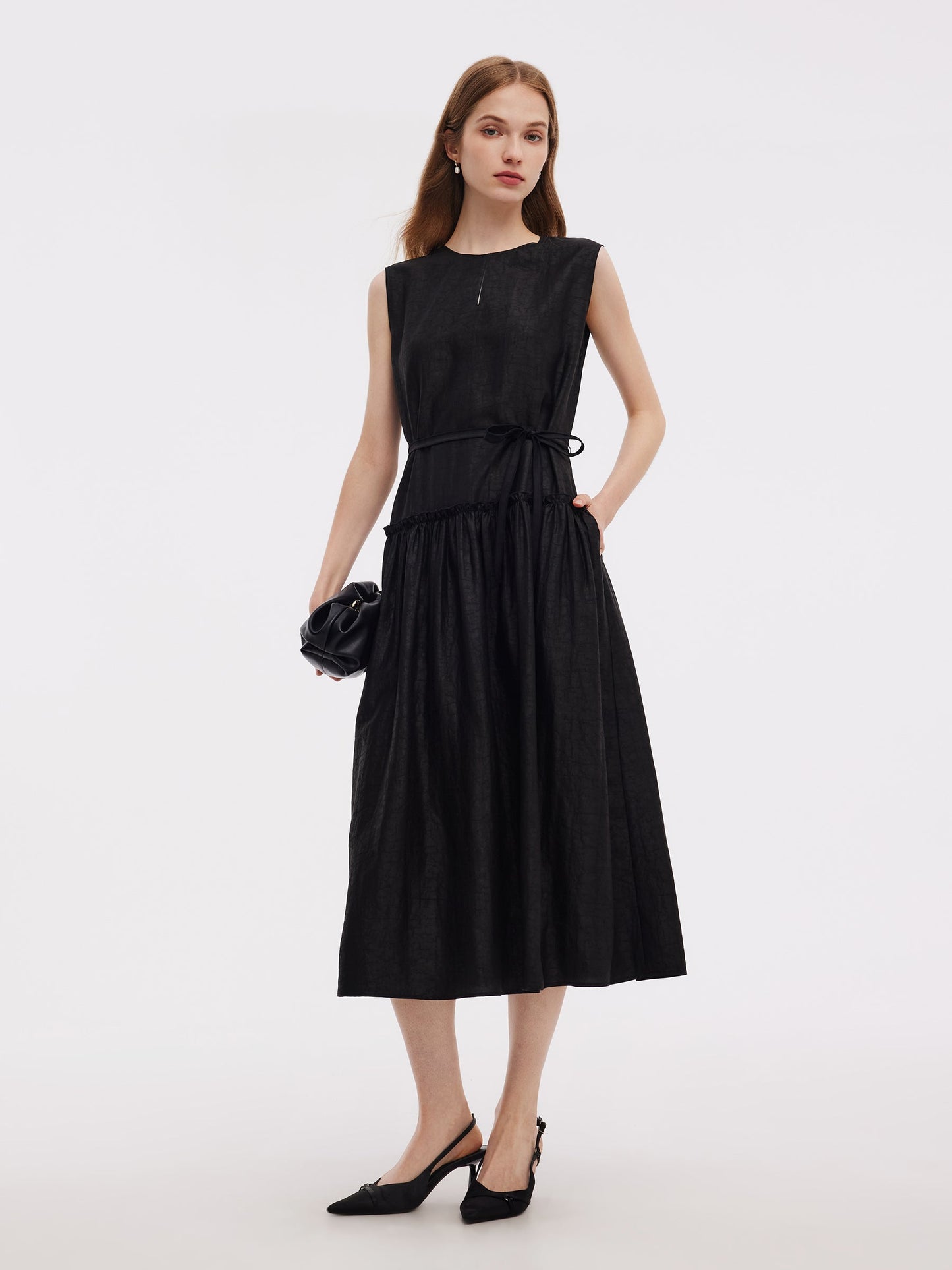 18MM Xiang Yun Silk Sleeveless Women Self-Tie Belt Maxi Dress