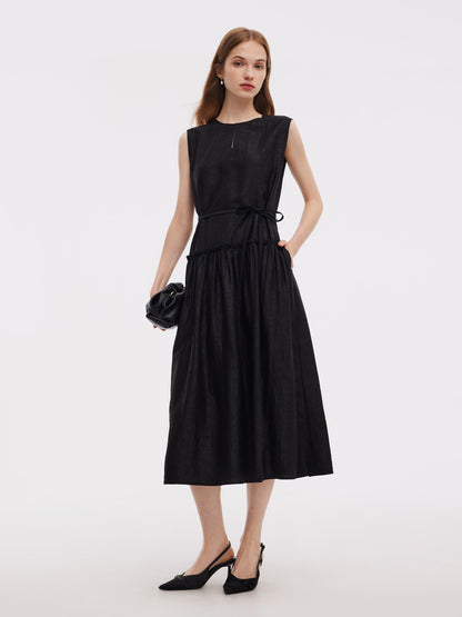 18MM Xiang Yun Silk Sleeveless Women Self-Tie Belt Maxi Dress