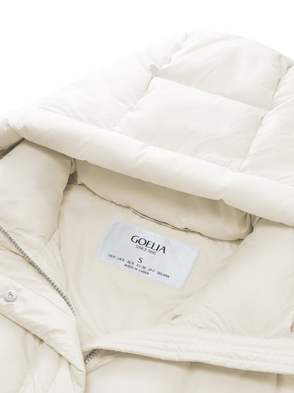 Cocoon Hooded Zip-Up Long Goose Down Coat