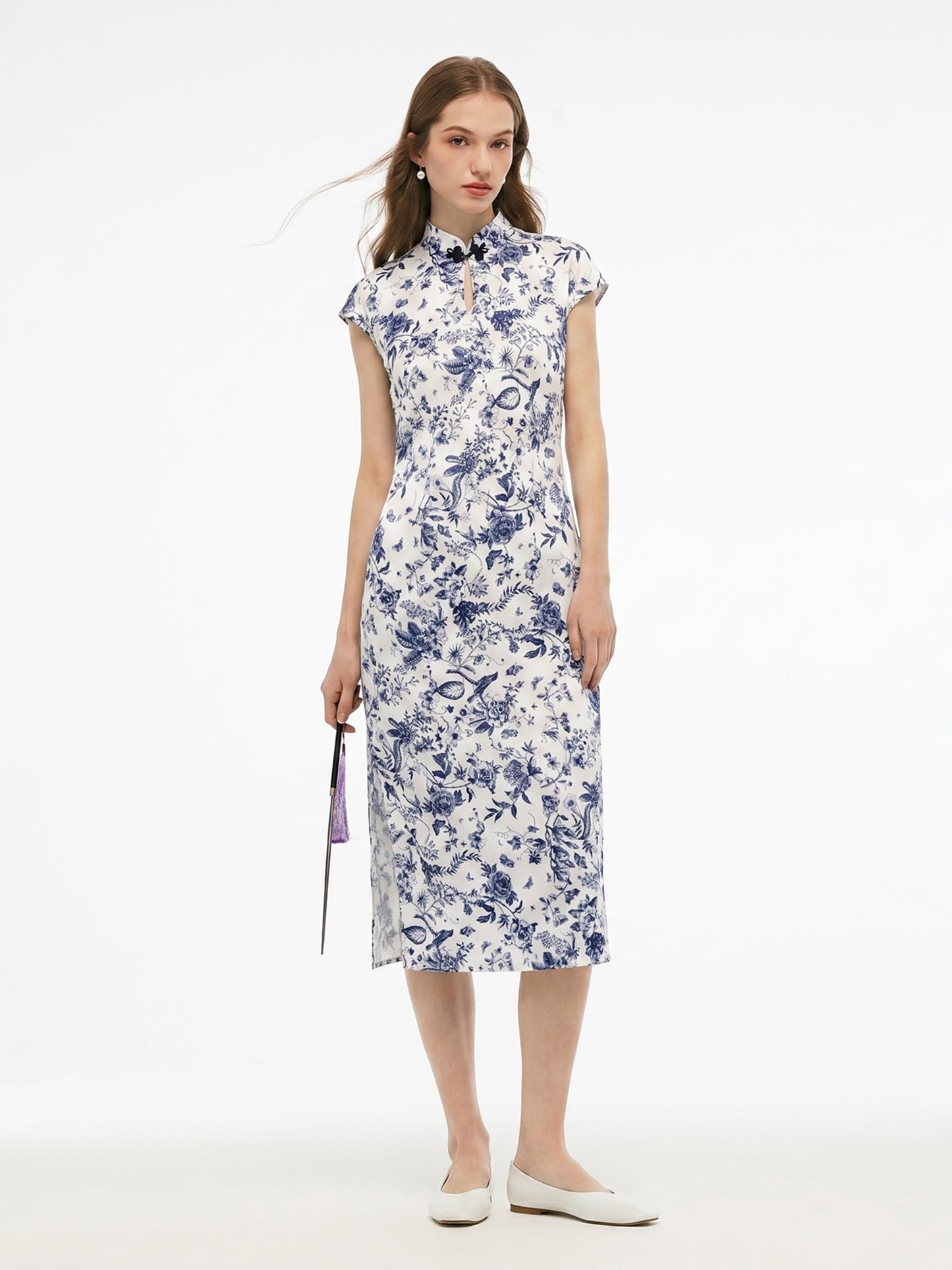 19MM Mulberry Silk Floral Print Women Qipao Maxi Dress