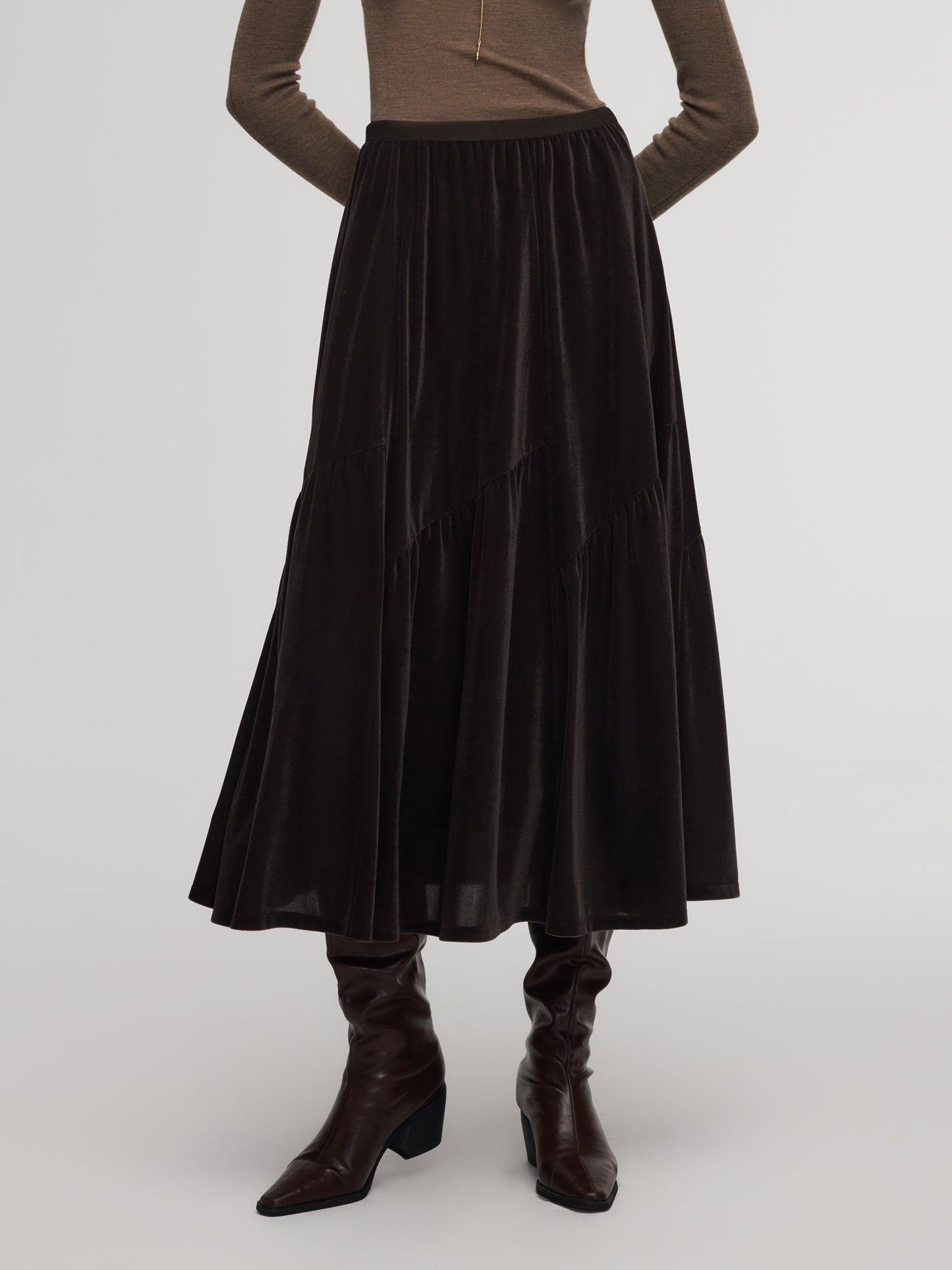 Velvet A-Line Elastic Waist Women Skirt