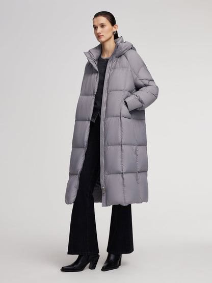Lightweight Windproof Hooded Long Goose Down Coat
