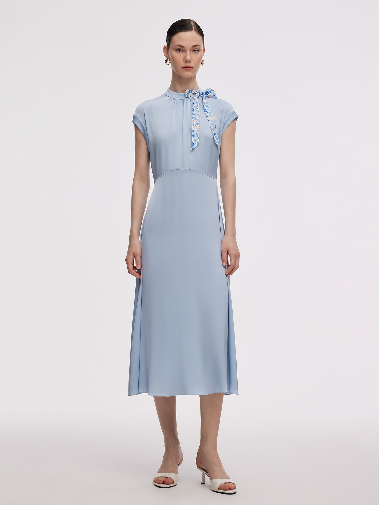 22MM Mulberry Silk Women Midi Dress With Two Silk Scarves