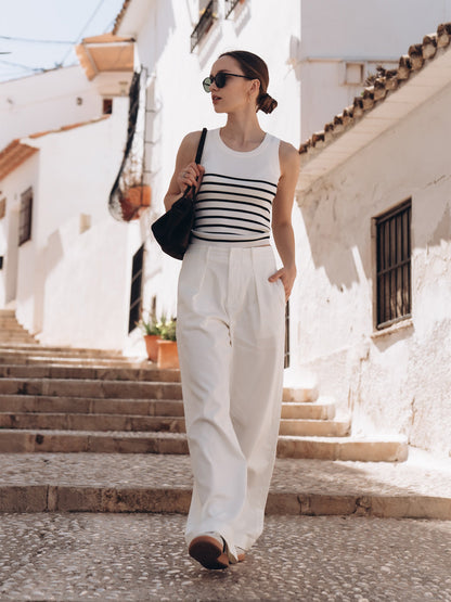Acetate Cotton Knitted Striped Tank Top