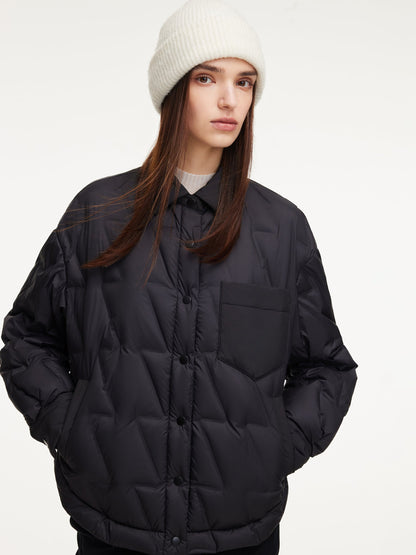 Drawstring Hem Shirt Collar Goose Down Jacket