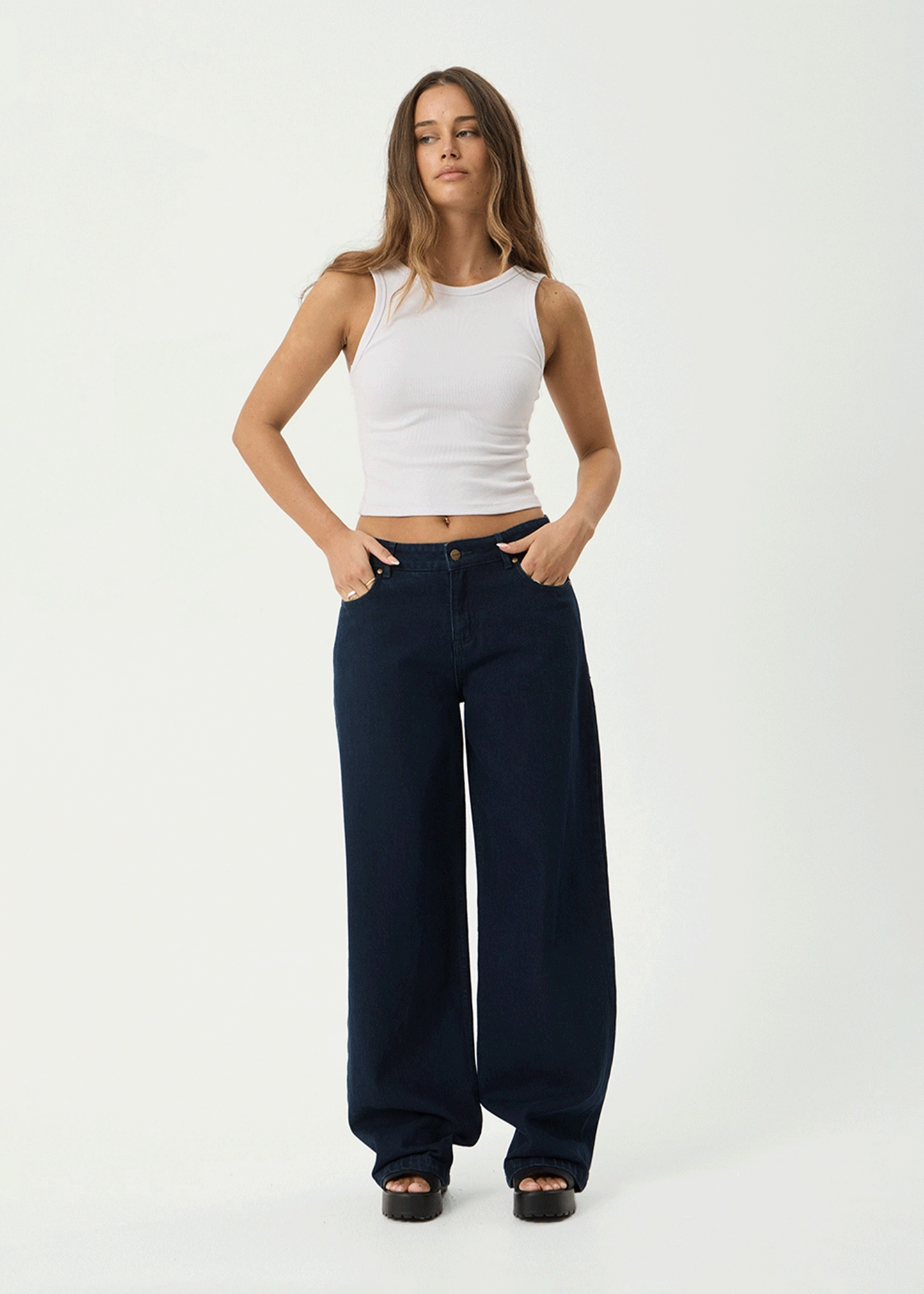 AFENDS Womens Alyra - Low Rise Wide Leg Jean - Ink