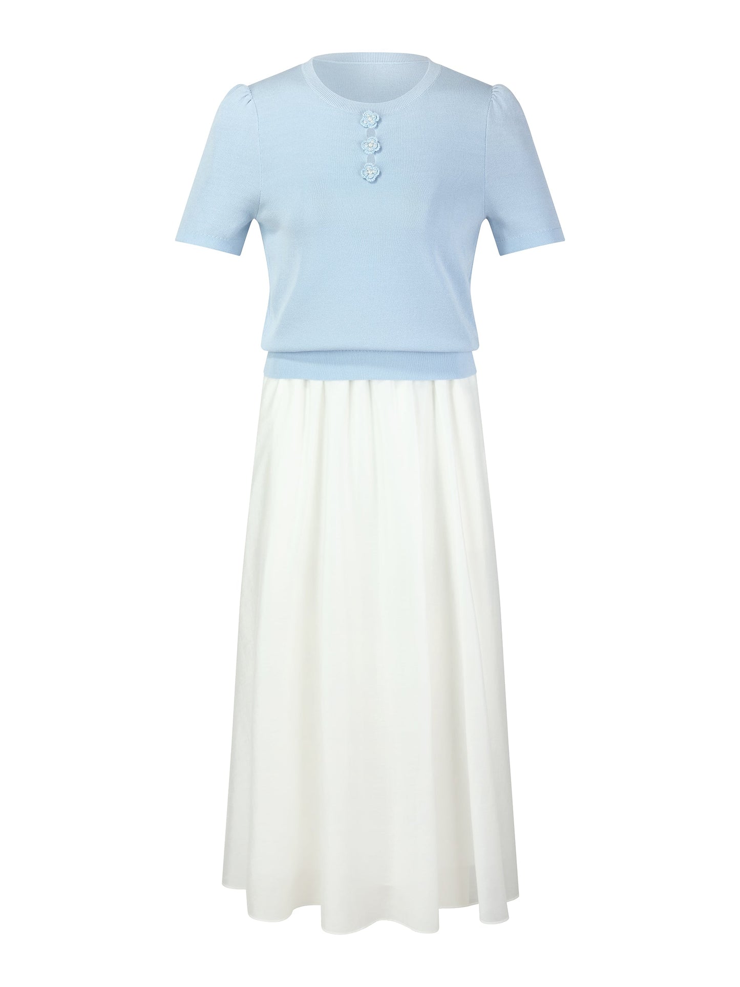 Tencel Blend Knit Top And A-Line Skirt Two-Piece Set With Detachable 3D Crochet Flowers