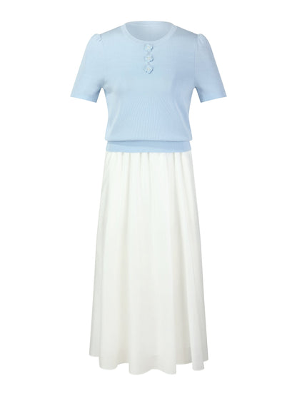 Tencel Blend Knit Top And A-Line Skirt Two-Piece Set With Detachable 3D Crochet Flowers
