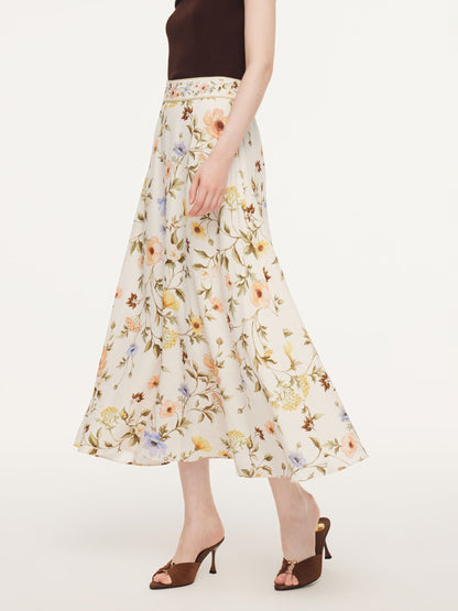 Tencel Blend Floral Print Women A-Line Skirt With Scrunchie