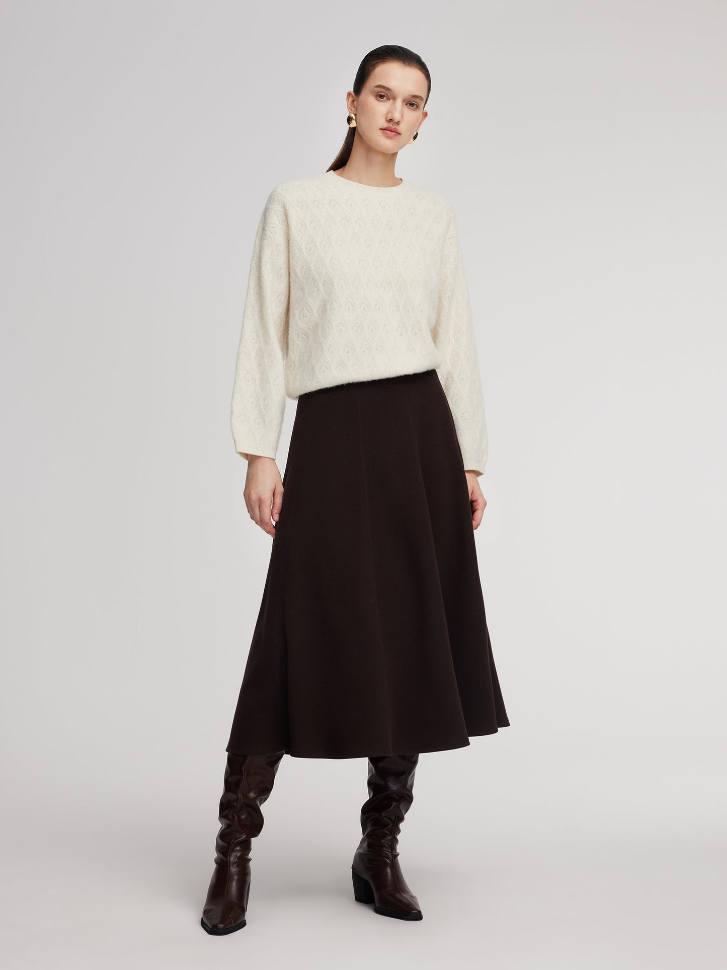 Brushed Cashmere Wool Blend Textured Women Sweater