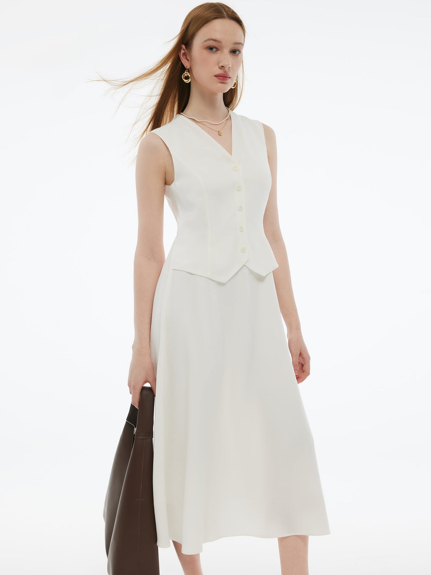 100% Acetate Faux-Layered Women Vest Maxi Dress
