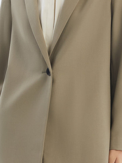Green Worsted Wool One Button Women Blazer
