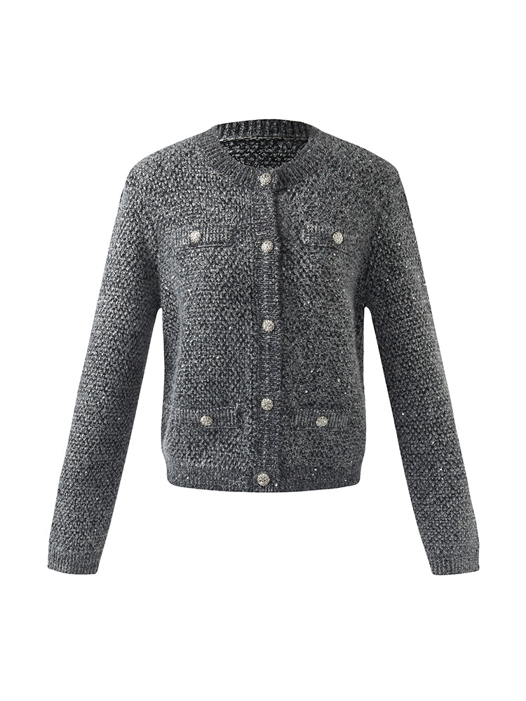 Wool Blend Sequins Women Cardigan