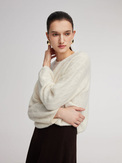 Brushed Cashmere Wool Blend Textured Women Sweater