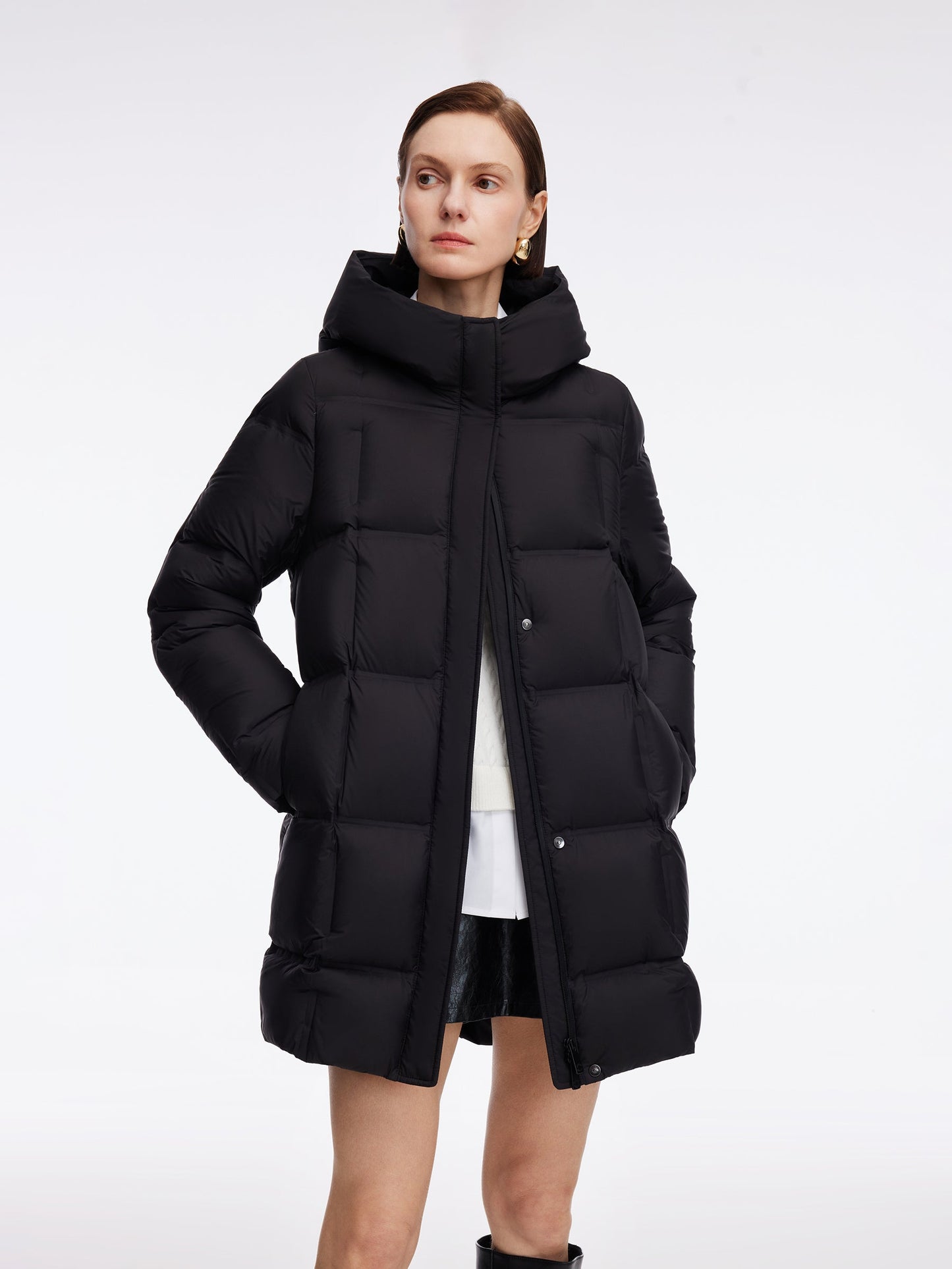 Windproof H-Line Hooded Goose Down Coat
