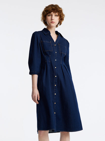Gathered Waist Denim Mini Dress