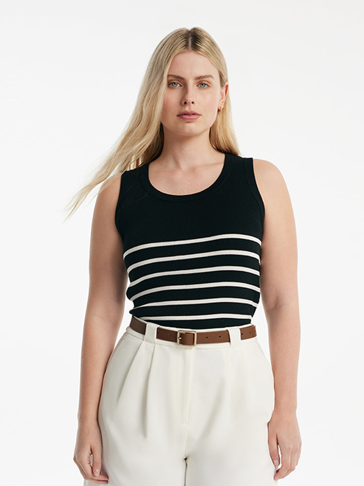 Acetate Cotton Knitted Striped Tank Top