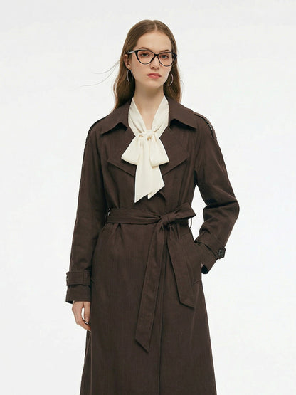 100% Linen Women Wrap Trench Coat