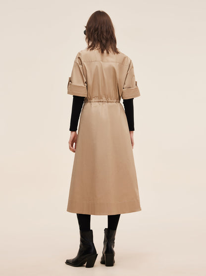 Cotton Drawstring Waist Women Trench Coat