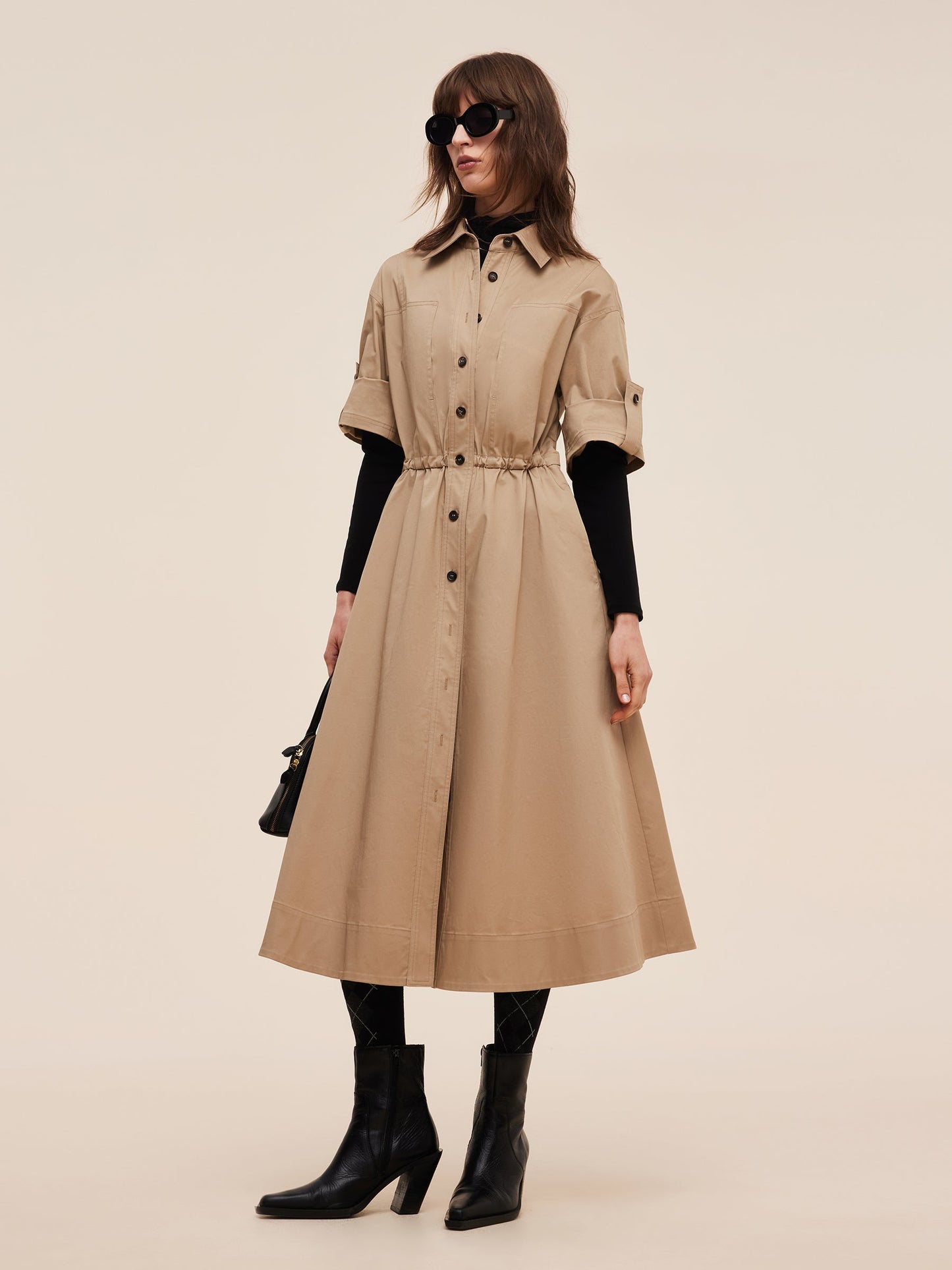 Cotton Drawstring Waist Women Trench Coat