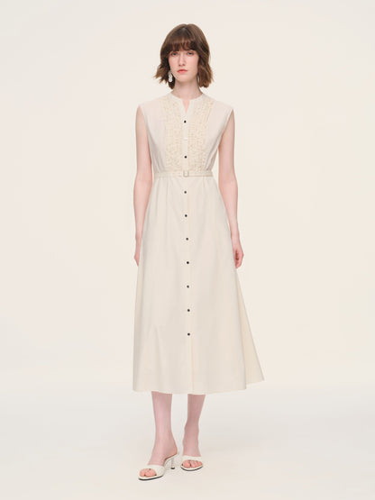 100% Cotton Gather-waisted Women Cap Sleeve Maxi Dress With Two Belts