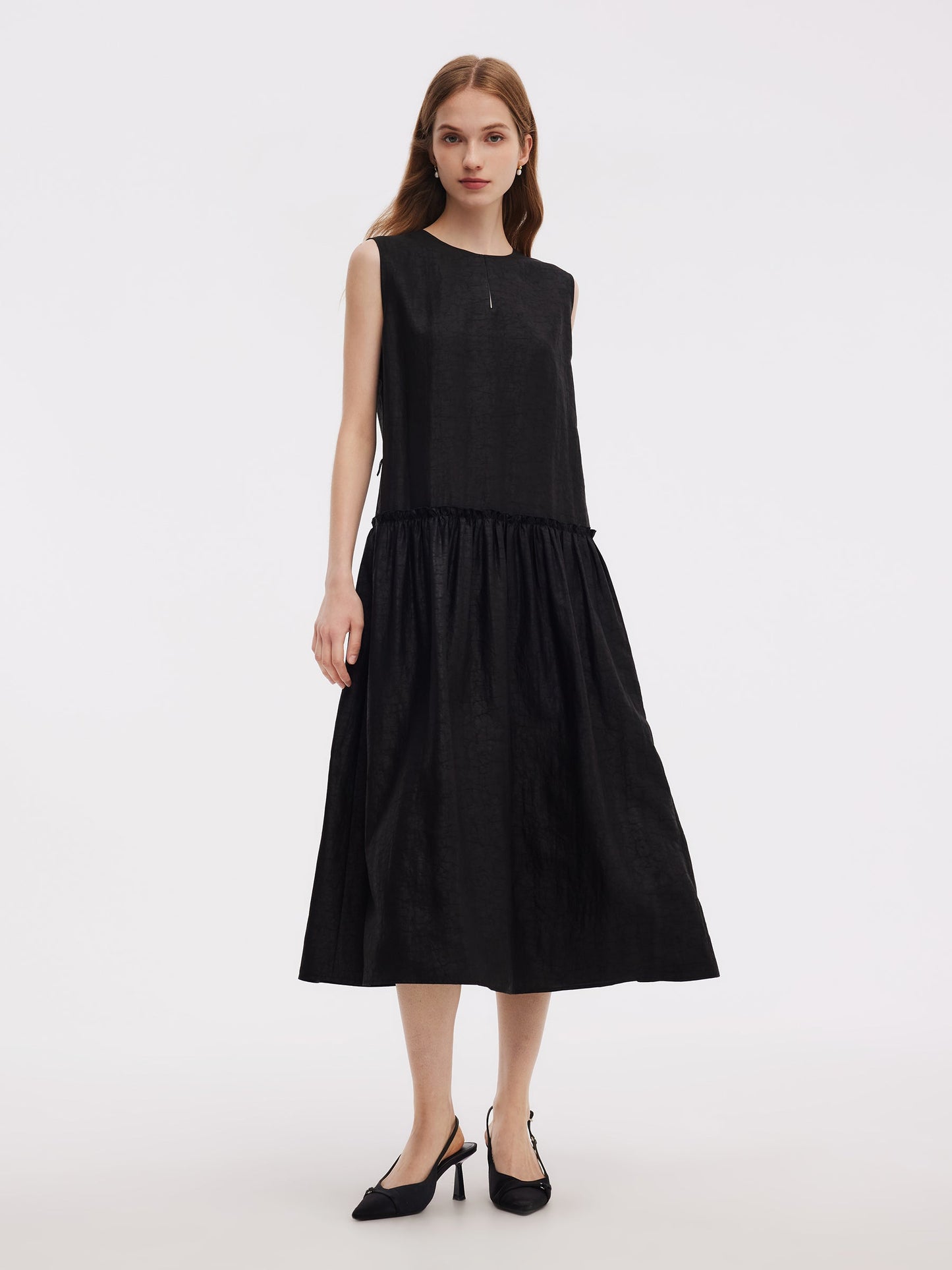 18MM Xiang Yun Silk Sleeveless Women Self-Tie Belt Maxi Dress