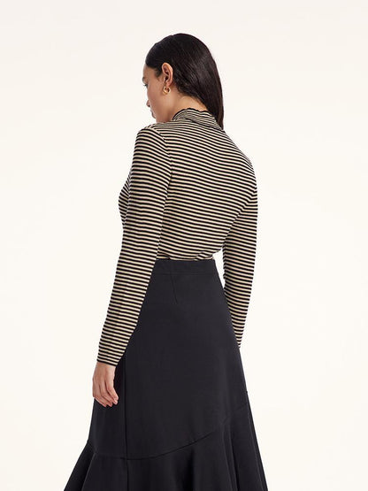 Woolen Stripe Mock Neck Women Sweater