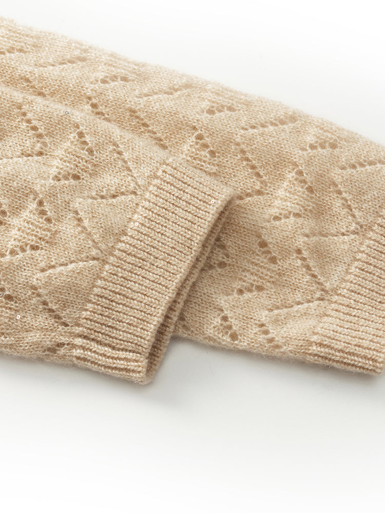 Beige Cashmere Sequins Women Sweater
