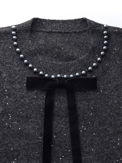 Sequins Beaded Round Neck Women Sweater