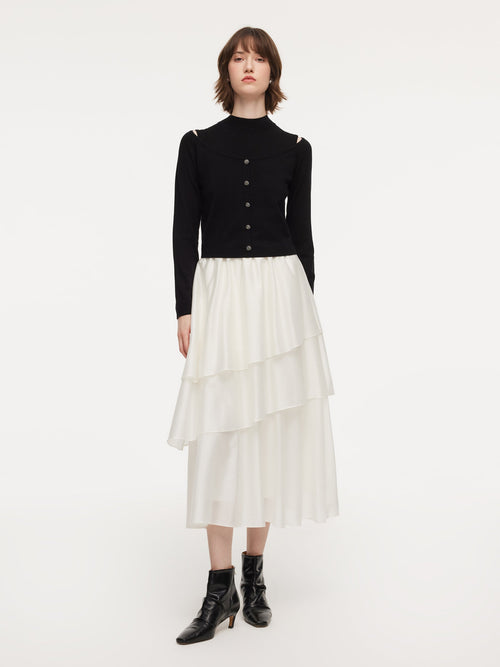 Lyocell Wool Blend Off Shoulder Knit Top And Sleeveless Tiered Dress Two-Piece Set